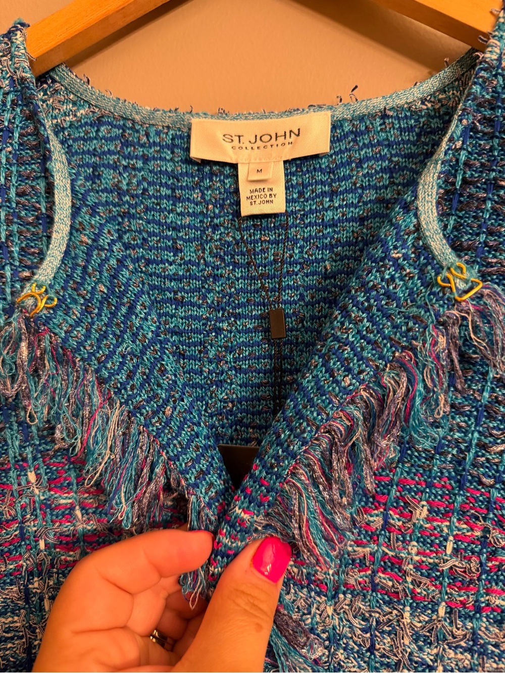 RARE NWT St. John Collection "Lagoon Multi" Tweed Fringe Cardigan Duster Coat - Picture 6 of 11